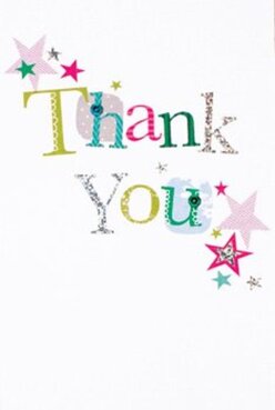 This thank you card radiates with jubilant colour, capturing the warmth and cheer that often lights up Bishop's Stortford on market day. The phrase 'Thank You' flows across the centre in lively, stitched letters-each one unique, decked in a lively patchwork of lime, pink, and blue, highlighted with subtle silver details that catch the light. Around the message, clusters of stars in magenta, teal, and metallic gold scatter like confetti, bringing to mind the joyful aftermath of a local celebration in Castle Gardens. The surface of the card is gently raised, inviting touch, while the crisp white background ensures every brush of colour and sparkle commands attention. You can imagine this card nestled beside a vivid floral arrangement, ready for same-day delivery by Flowers Bishop's Stortford to cherished friends along Hockerill Street or Rye Street. The overall effect is one of sincere artistry-thoughtful, personal, and perfectly suited to expressing heartfelt thanks for any occasion that calls for lasting appreciation.